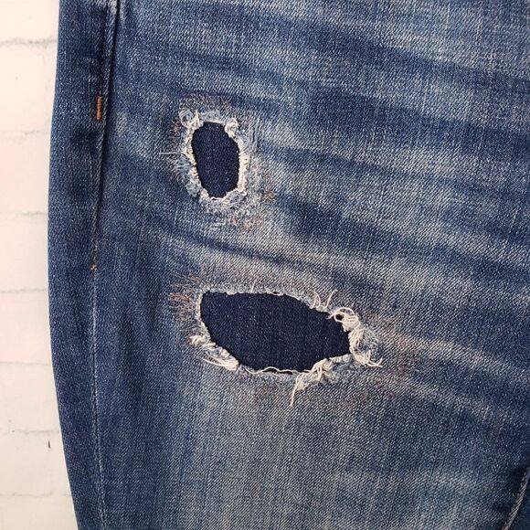 Madewell Slim Boyjean Size 27 Patches Distressed Dark Wash Denim Cotton Blend - Picture 3 of 9